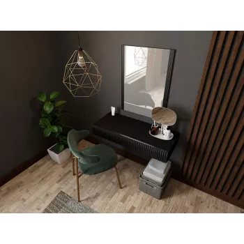 Toaletka z lustrem cama meble PAFOS 80×41,6×100 cm, rama MDF, 1 szuflada, matowa czerń