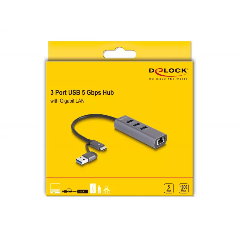 DeLOCK 64282 stacja dokująca do laptopa i replikator portów Przewodowy USB 3.2 Gen 1 (3.1 Gen 1) Type-C Szary (64282)