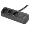 Listwa zasilająca DIGITUS 3-gniazdowa z 2×USB-A i 1×USB-C, 3 gniazda AC typu E/F, kabel 1,5 m, czarna