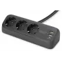 Listwa zasilająca DIGITUS 3-gniazdowa z 2×USB-A i 1×USB-C, 3 gniazda AC typu E/F, kabel 1,5 m, czarna
