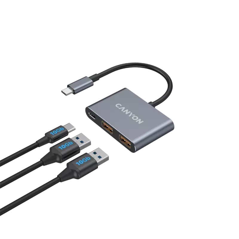 USB-C 3-w-1 Hub CANYON DS-3 Ciemnoszary — USB-C do USB-A + HDMI + PD passthrough