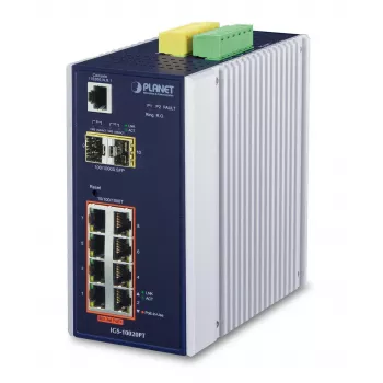 PLANET IGS-10020PT - Switch - managed - 8 x 10/100/1000 (PoE) + 2 x Gigabit SFP - DIN rail mountable, wall-mountable - PoE (130 W) - DC (IGS-10020PT)