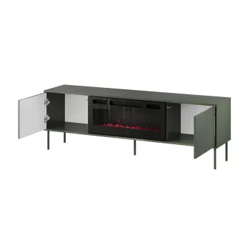 Szafka RTV z kominkiem Cama Meble TRESSE 180x40x54,5 cm — blat zielony mat, płyta wiórowa