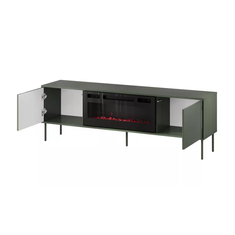 Szafka RTV z kominkiem Cama Meble TRESSE 180x40x54,5 cm — blat zielony mat, płyta wiórowa
