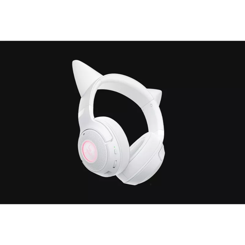 Bezprzewodowy zestaw słuchawkowy gamingowy Razer Kraken Kitty V2 BT biały z Bluetooth, dźwiękiem przestrzennym THX Spatial Audio, podświetleniem RGB