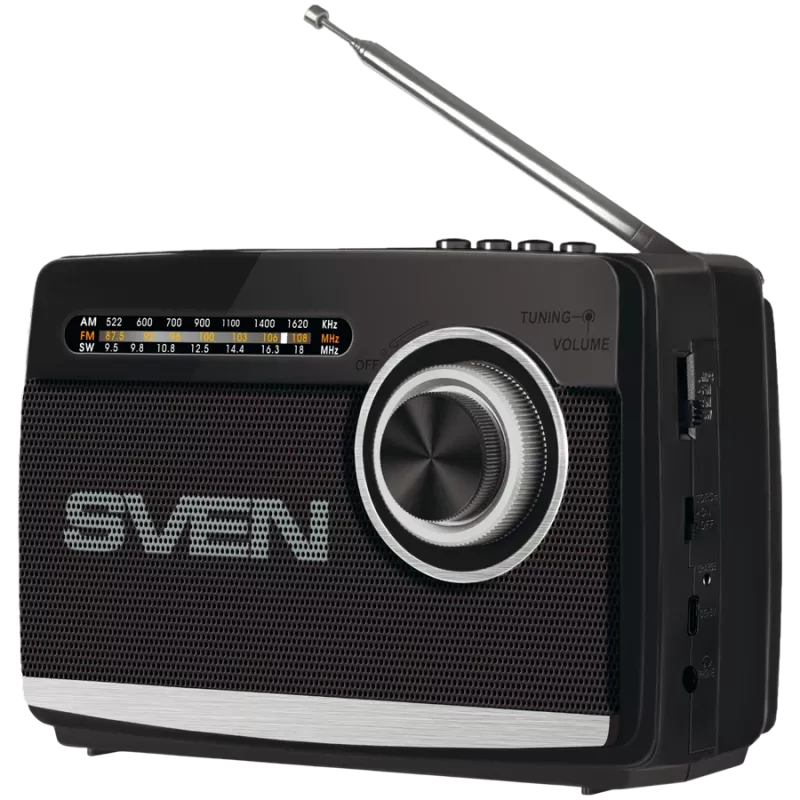 Głośnik SVEN SRP-155, czarny (3W, Bluetooth, FM/AM/SW, USB, microSD, latarka, bateria)