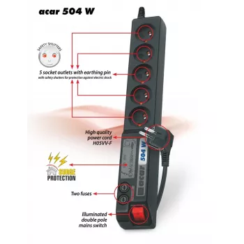 Listwa przeciwprzepięciowa Acar 504WF EMI/RFI 3m