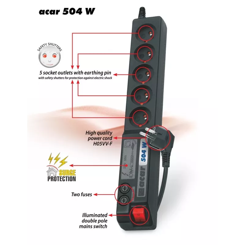 Listwa przeciwprzepięciowa Acar 504WF EMI/RFI 3m