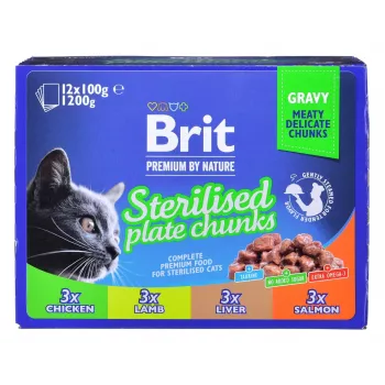 BRIT Premium Cat Sterilised Plate - mokra karma dla kotów - 12x100g