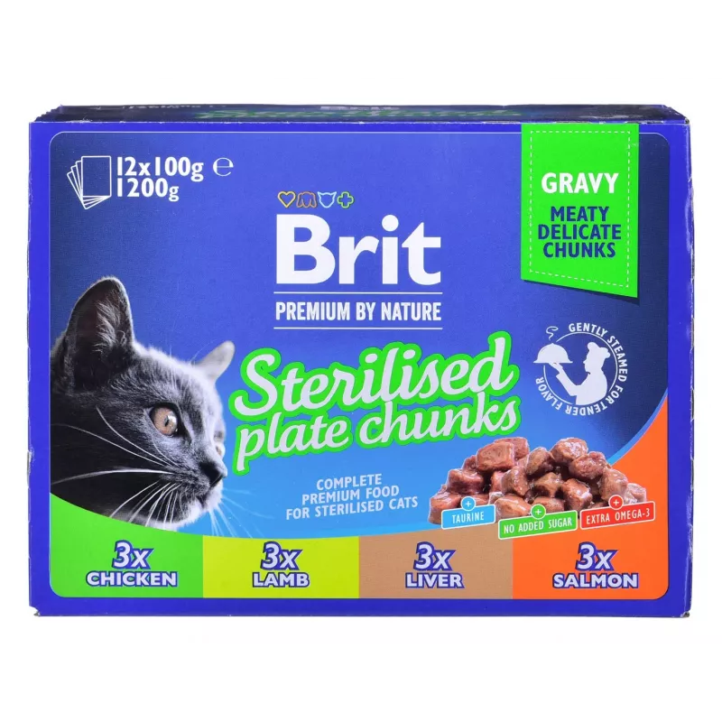 BRIT Premium Cat Sterilised Plate - mokra karma dla kotów - 12x100g