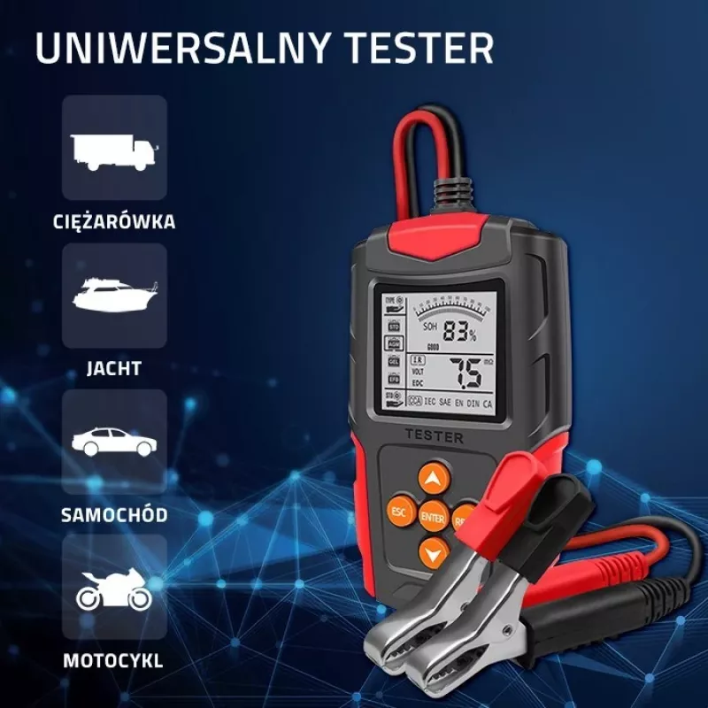 Qoltec 52484 Cyfrowy tester akumulatorów LCD | 12V | 24V | 3Ah-200Ah