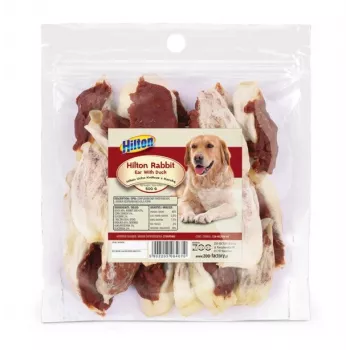 Gryzak dla psa Hilton Ucho Królika z Kaczką — naturalny gryzak o smaku kaczki, opakowanie 500 g