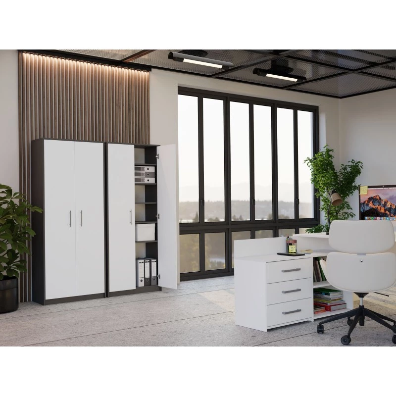 OLIV 2D CLOSED SHELVING UNIT, ANTHRACITE/Biały SET