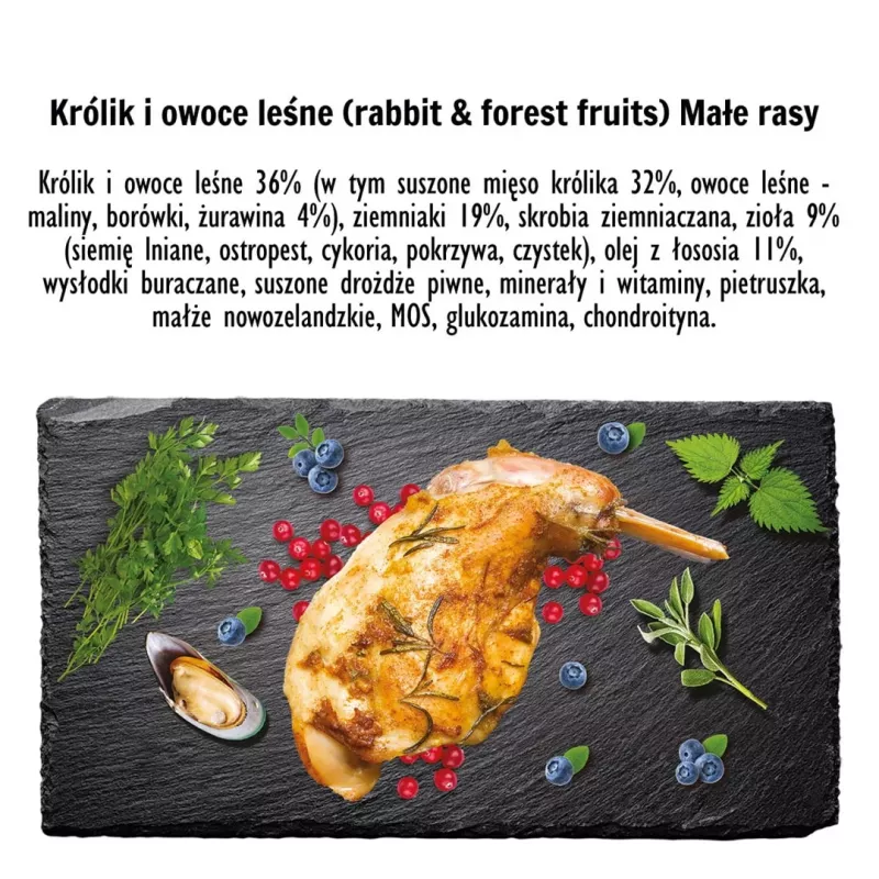 Sucha karma dla psa PAKA ZWIERZAKA Królik z owocami leśnymi — dla dorosłych psów średnich ras 9 kg, 29% białka, 16% tłuszczu