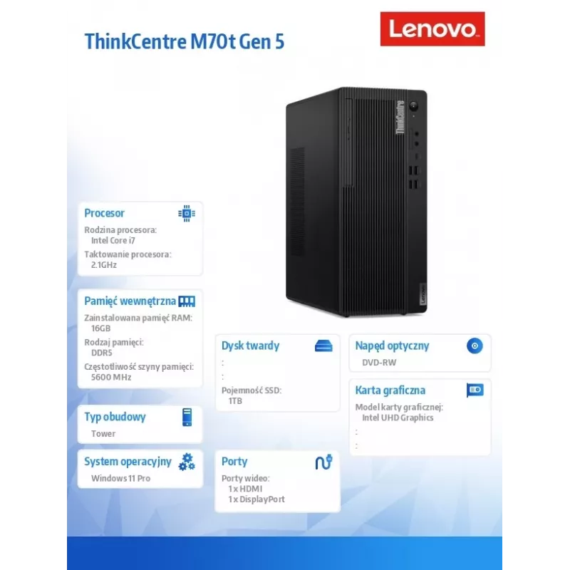 Komputer ThinkCentre M70t G5 i7-14700 16GB 1TB INT DVD W11Pro