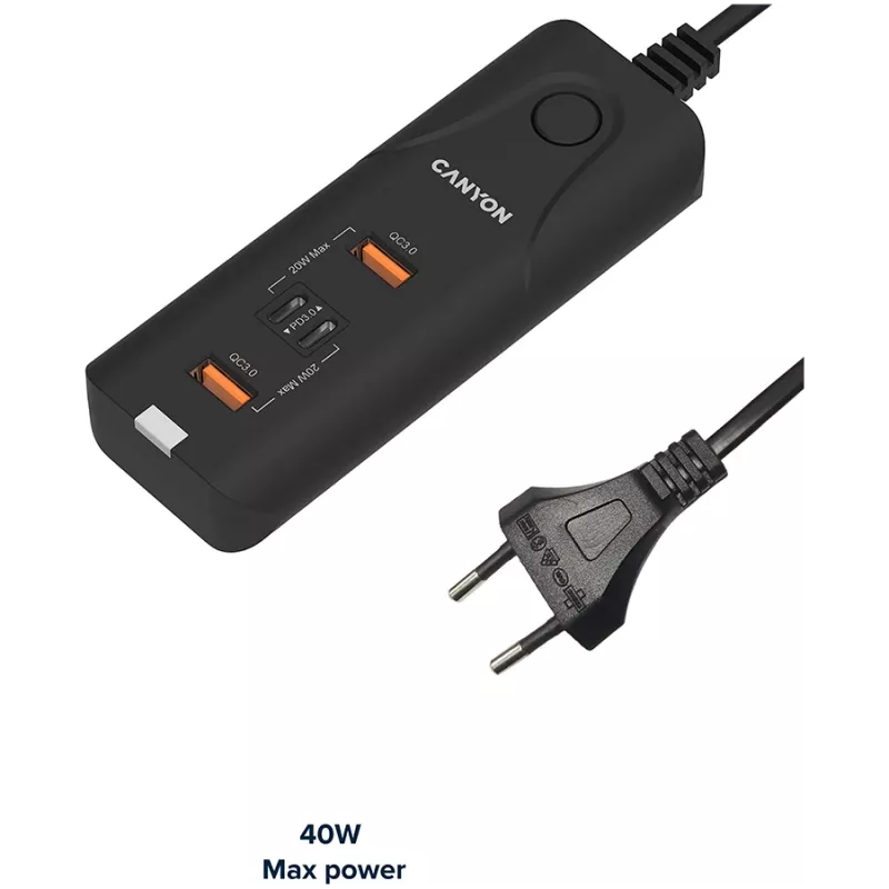 Ładowarka biurkowa CANYON H-10 PD 20W QC 3.0 18W 2USB-A 2USB-C Czarna