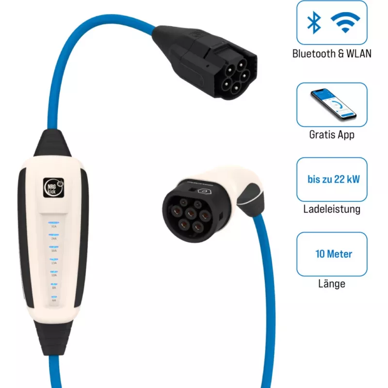 Kabel ładujący NRGkick Pure niebieski Type 2 10m 22kW 32A