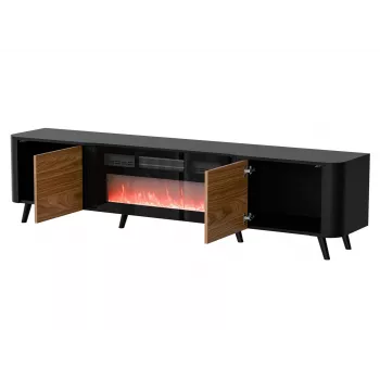 Szafka RTV Cama Meble Volare 200 x 39 x 49 cm czarna/orzech z kominkiem