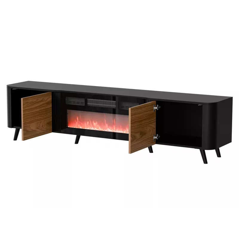 Szafka RTV Cama Meble Volare 200 x 39 x 49 cm czarna/orzech z kominkiem