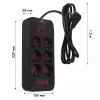 Listwa zasilająca MACLEAN MCE389 B — 6 gniazd, 4×USB-A + 1×USB-C, 110–240 V, 2,1 A, 2500 W, kabel 1,5 m, czarna