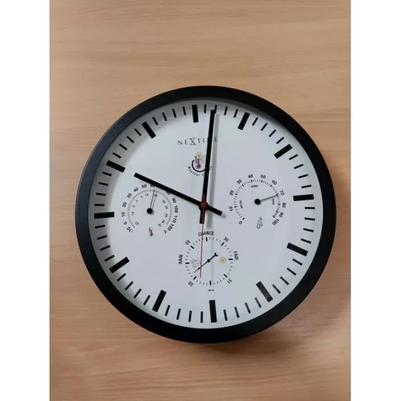 NeXtime klok 2635zw Weatherstation, Ø34 cm, Ścienny, Czarny