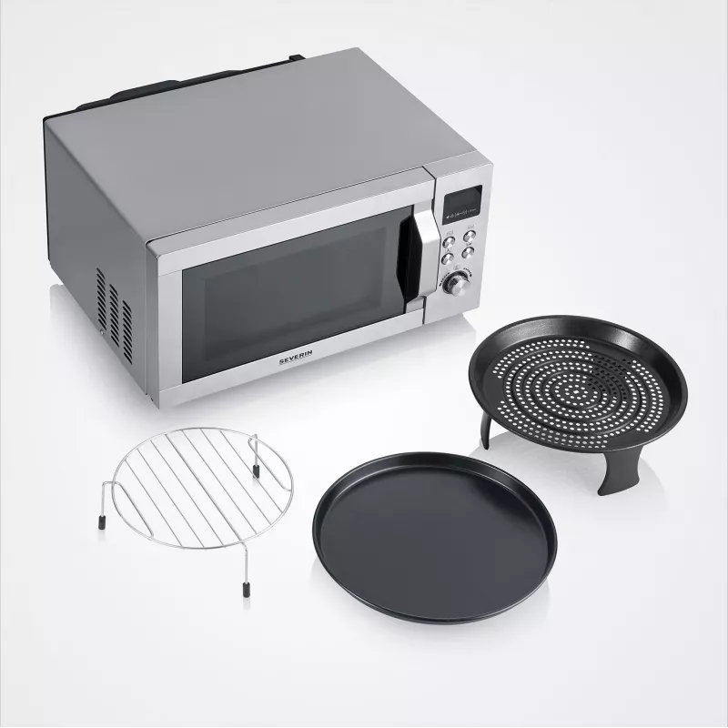 Kuchenka mikrofalowa kombinowana SEVERIN MW 7918, do zabudowy wolnostojącej, 25 l, 900 W, wyświetlacz LED, srebrna