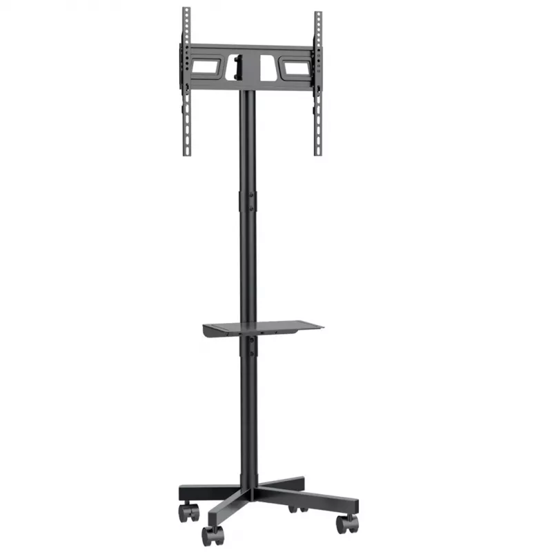 Wózek pod TV MACLEAN MC-949 dla telewizorów 32–55 cali, VESA 75×75–400×400 mm, maks. obciążenie 25 kg, wysokość 147–155 cm, półka do przechowywania, czarny