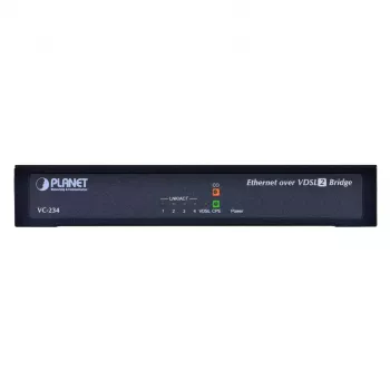 Mostek sieciowy PLANET VC-234 zarządzalny 4-portowy Fast Ethernet (10/100) do montażu w szafie 1U, wejście DC, przepustowość przełączania 0,8 Gbit/s