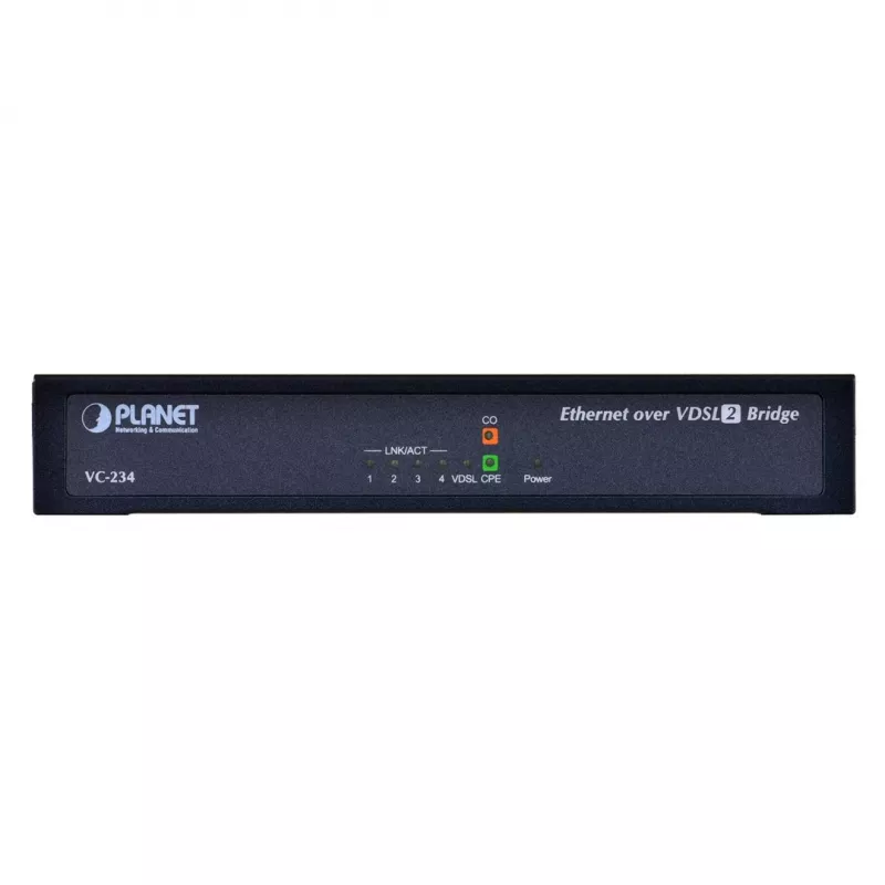 Mostek sieciowy PLANET VC-234 zarządzalny 4-portowy Fast Ethernet (10/100) do montażu w szafie 1U, wejście DC, przepustowość przełączania 0,8 Gbit/s