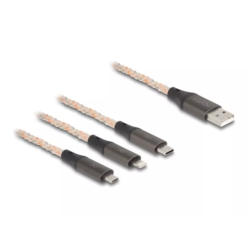 Kabel USB DeLOCK 1,2 m USB 2.0 USB A USB C/Micro-USB B/Lightning przezroczysty
