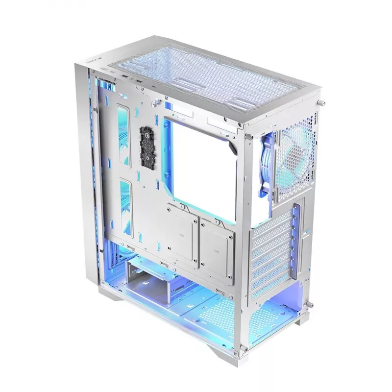 Obudowa PC LOGIC Dart Pro Midi ARGB biała — Midi Tower, ATX, 456×200×385 mm, maks. GPU 34 cm, wysokość chłodzenia CPU 155 mm, 3x120 mm przód + 1x120 mm tył, USB 3.0 x2, USB-C x1