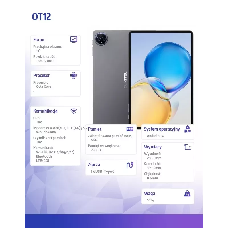 Stylowy i wydajny tablet OT12 4G 11 4/256GB Szary
