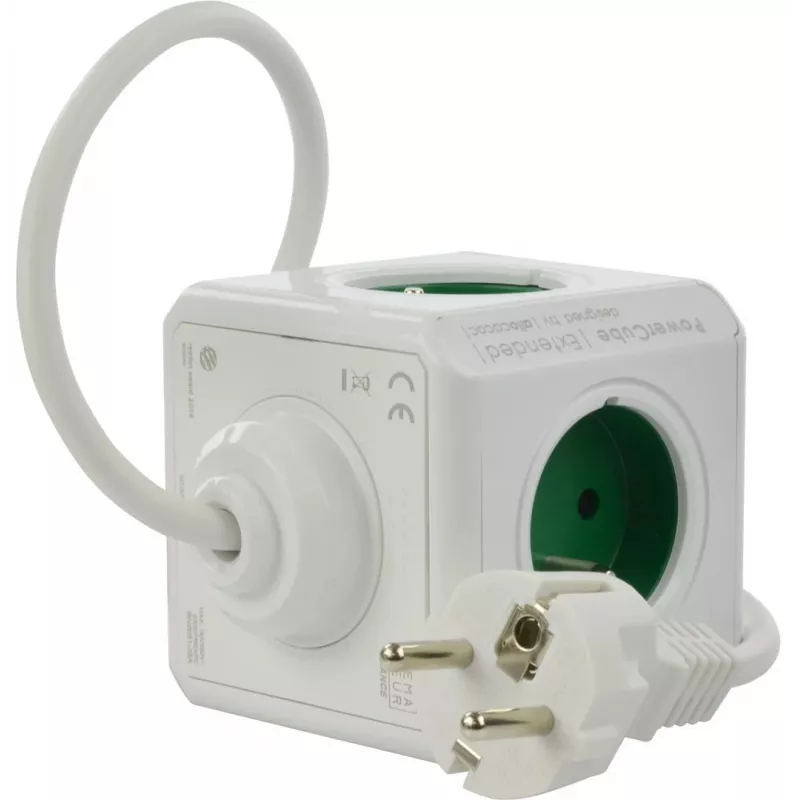Allocacoc PowerCube Extended Type E przedłużacz 1.5 m 5 gniazd AC Wewnątrz Zielony