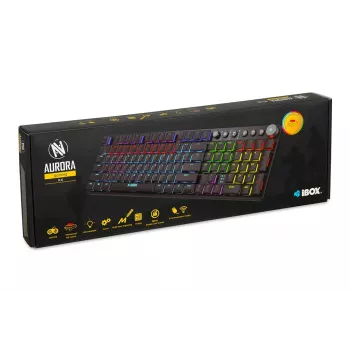 Klawiatura IBOX AURORA K-6 — pełnowymiarowa QWERTY, bezprzewodowa RF + Bluetooth, podświetlenie RGB, mechaniczne niskoprofilowe klawisze, czarna
