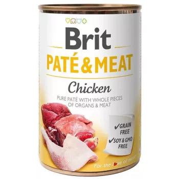 Mokra karma dla psów Brit Paté & Meat z kurczakiem 400 g — karma mokra, puszka 400 g, psy dorosłe, główny smak: kurczak, wilgotność 75%