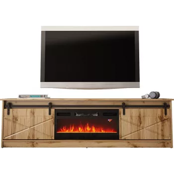 Szafka RTV Cama Meble GRANERO z szafką pod kominek, dąb Wotan, 2000×350×567 mm, 2 drzwi, 2 półki