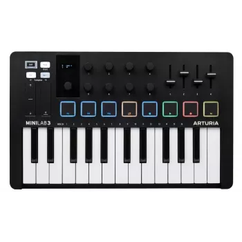 Kontroler MIDI ARTURIA MiniLab 3 — 25-klawiszowa kompaktowa klawiatura USB MIDI z wyjściem MIDI Out, wielokolorowymi podświetlanymi padami