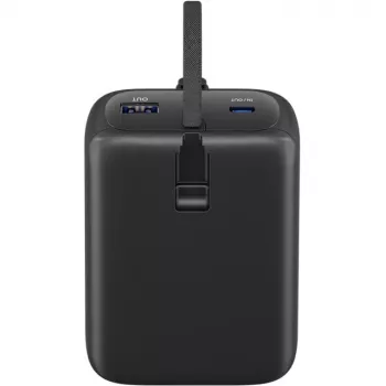 Powerbank 20 000 mAh, zintegrowany kabel USB-C 13 cm, 30 W (czarny, 20 Ah, 1x USB-A, 2x USB-C, PD, QC)