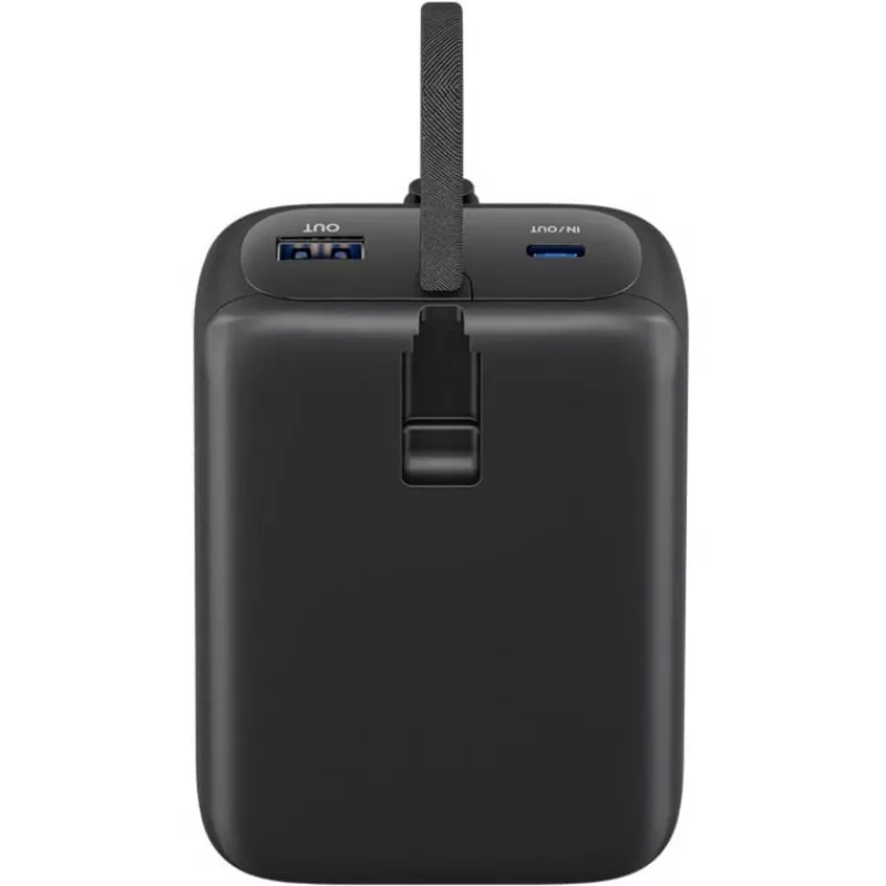 Powerbank 20 000 mAh, zintegrowany kabel USB-C 13 cm, 30 W (czarny, 20 Ah, 1x USB-A, 2x USB-C, PD, QC)