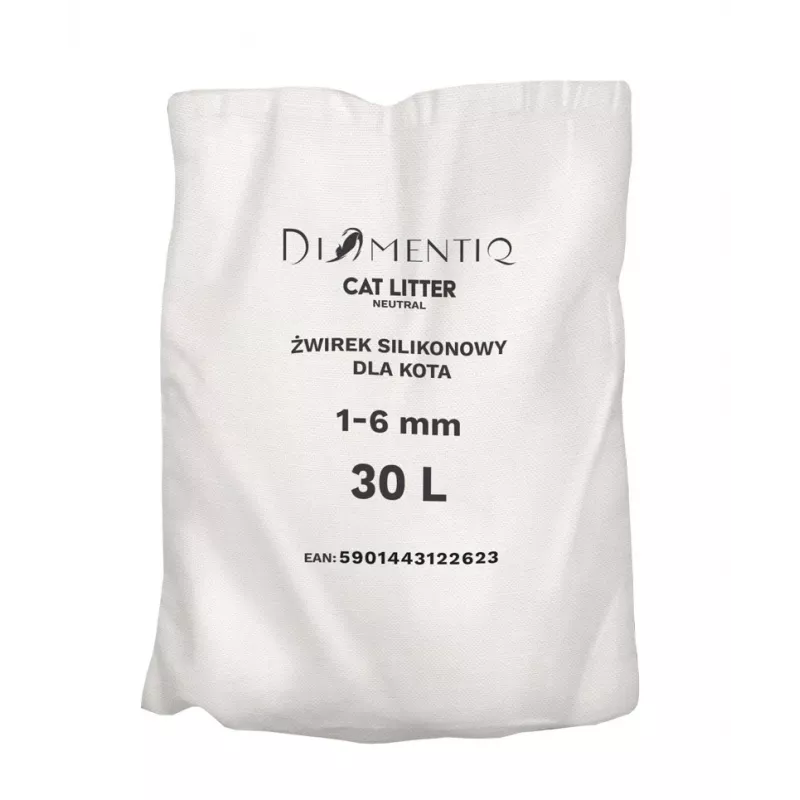 Żwirek dla kota DIAMENTIQ Neutral zbrylający granulki silikonowe 30 L — bezzapachowy, 1–6 mm