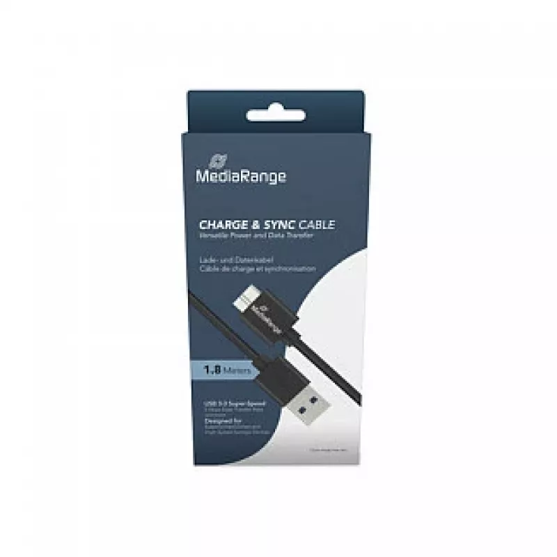 Kabel USB MediaRange MRCS240 — USB A na Micro-USB B, USB 3.2 Gen 1 (3.1 Gen 1), 1,8 m, czarny