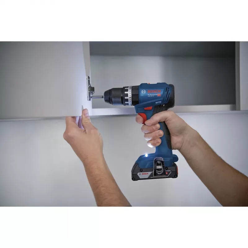 Wiertarko-wkrętarka akumulatorowa Bosch GSB 18 V — 18 V, 4 Ah Li‑Ion, 45 N·m, 500/1900 obr./min, 35 mm drewno, 10 mm stal, 2 baterie, ładowarka, walizka