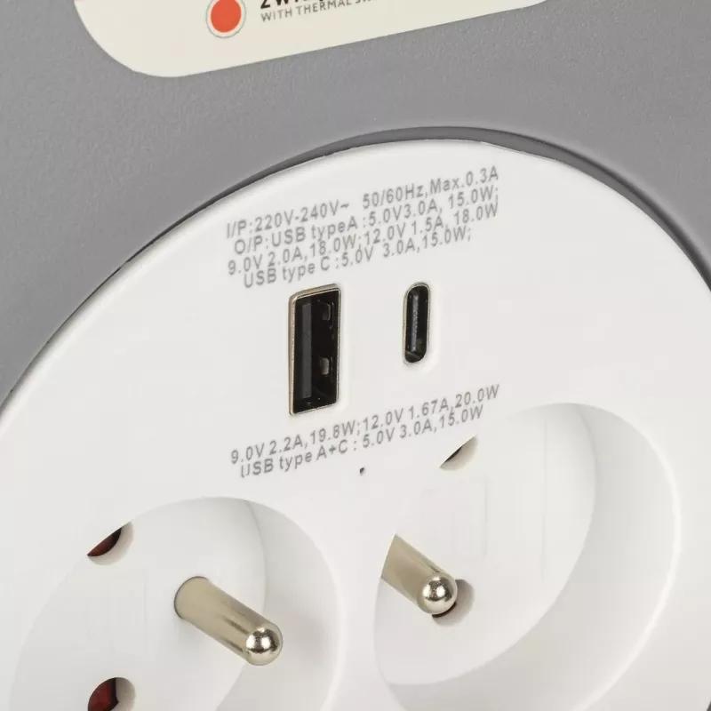 Zwĳany przedłużacz MONTIS MT188-10, kabel 10 m, 2 gniazda AC, szary