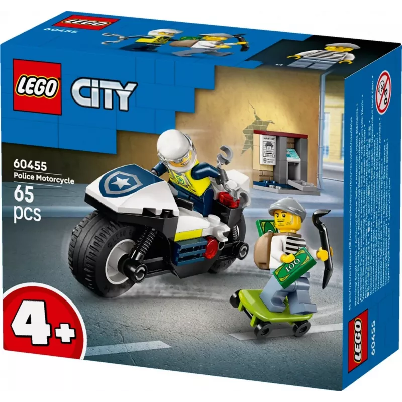 Zestaw LEGO City Pościg na motocyklu policyjnym 60455 — 65 elementów, 2 minifigurki, wiek 4+
