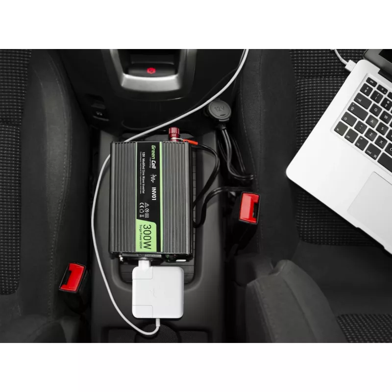 Przetwornica napięcia zielony Cell INV06 12 V na 230 V 150 W 50 Hz wtyk typu C, sprawność 85%, czarna