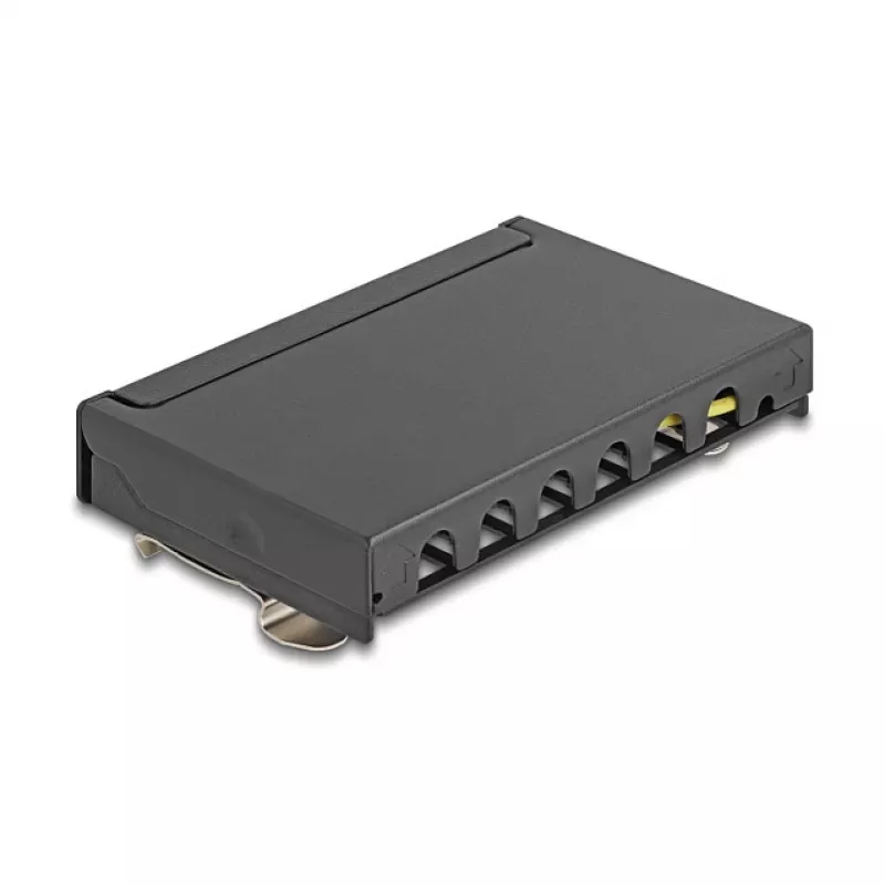 Patch panel DELOCK Mini Desktop RJ45 6-port Cat.6A ekranowany, metalowy, czarny, 80×22×125 mm