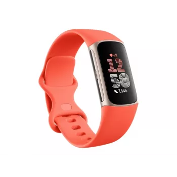 Charge 6 | Opaska fitness | NFC | Pasek – Koralowy; Koperta – Aluminium w kolorze szampańskiego złota