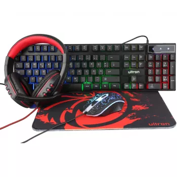 Zestaw gamingowy Ultron HAWK Klawiatura Mysz QWERTZ Niemiecka Czarna Czerwona Biała