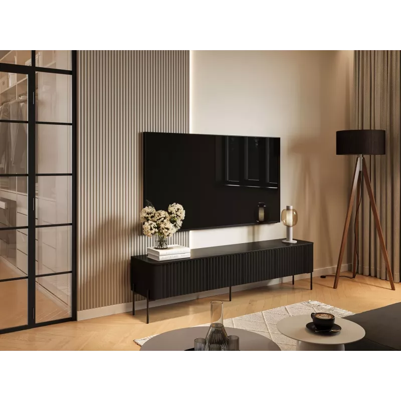 Szafka TV cama meble VERA 190x40x50 cm — blat i rama matowe czarne