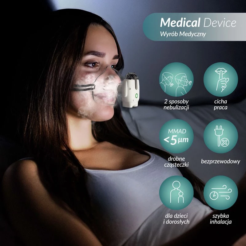 Przenośny nebulizator ultradźwiękowy neno Atemo 36 / 5 000 — bateria/USB, dla dzieci, zawiera ustnik i maskę dziecięcą